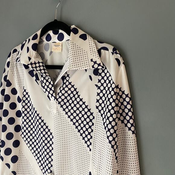 Vintage Women's 16 Blouse STYLE RITE Polka Dot Navy White Retro Secretary MCM - Picture 7 of 10
